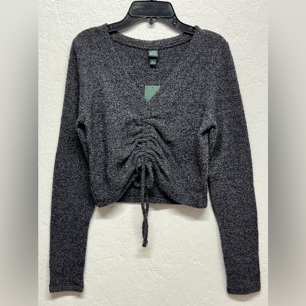 WILD Fable - Women's Long Sleeve V-Neck Ruched
Front Fitted Sweater Knit T-Shirt